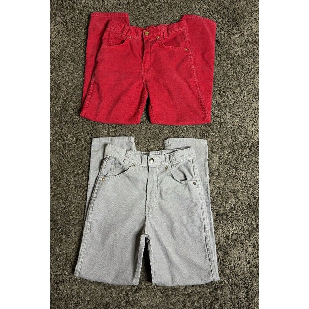 Vintage Girls Youth Corduroy Pants Lot of 2 Sz 8 JC Penny Red & Light Gray USA